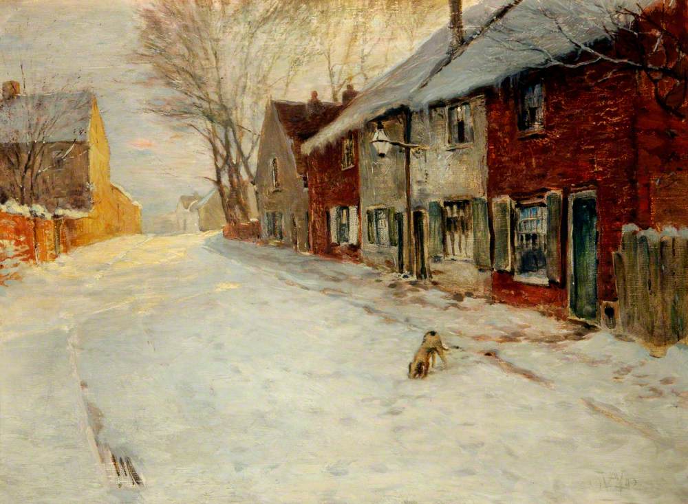 The Village Street, Crookes, Sheffield. Edmund Chedzoy left Somerset for Nether Hallam, Sheffield; this painting shows Crookes village in his lifetime. By Austin Winterbottom (1860-1919), Museums Sheffield. Public domain