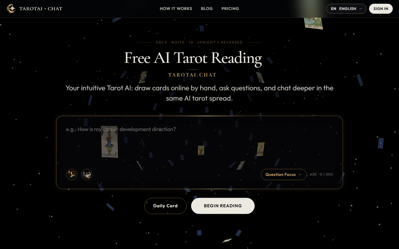 Screenshot of https://tarotai.chat/